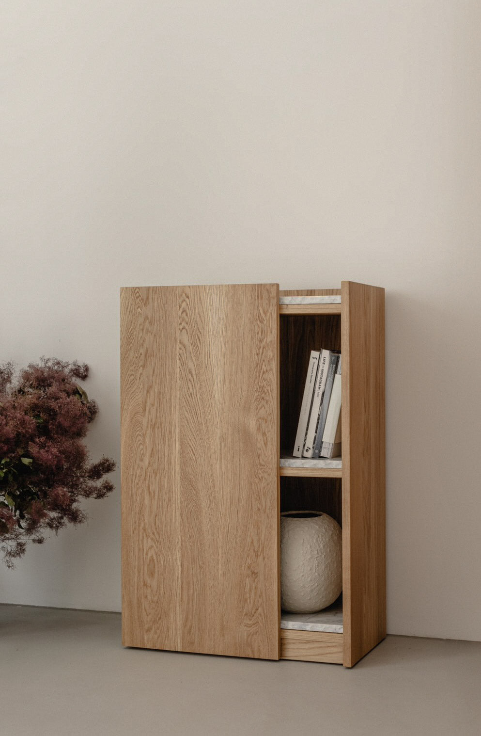 natural wood PAVO cabinet with marble shelves, EDGE collection, handmade by Un'common